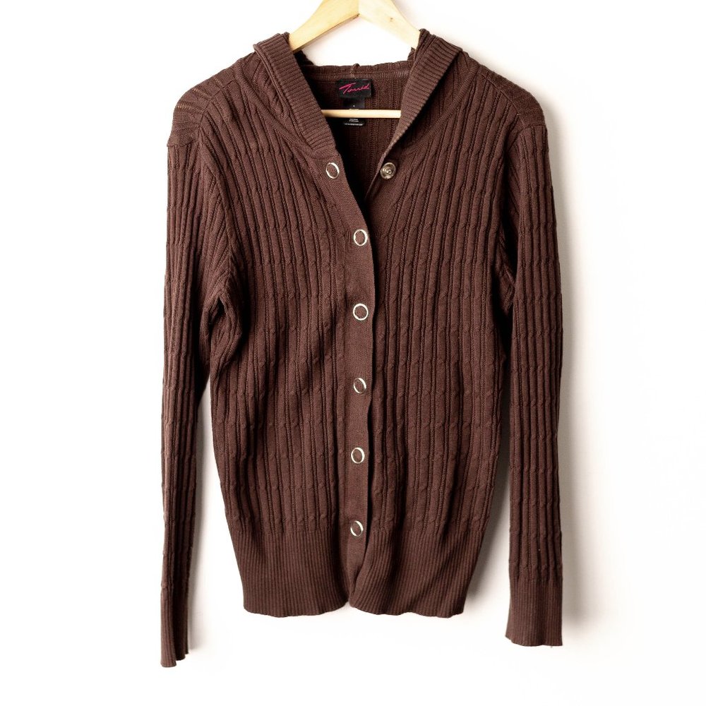 Torrid | Brown Snap Up Hooded Sweater | Plus | 0X